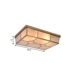 Colonial Brass Rectangle Glass Flush Mount Ceiling Lamp Zawala Image - 9