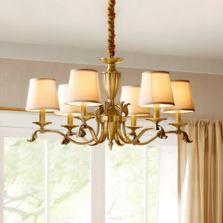 ZOWALA - Fabric Shade Brass Round Living Room Classic Chandelier Image - 7