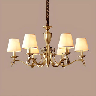 ZOWALA - Fabric Shade Brass Round Living Room Classic Chandelier Image - 8