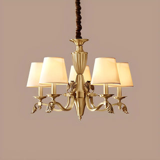 ZOWALA - Fabric Shade Brass Round Living Room Classic Chandelier Image - 9