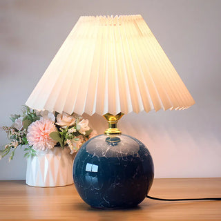 Stylish Nordic Fabric Shade Globe Ceramic Table Lamp Zawala Image - 1