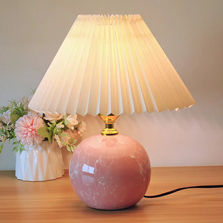 Stylish Nordic Fabric Shade Globe Ceramic Table Lamp Zawala Image - 2