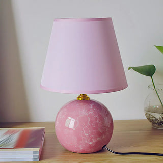 Stylish Nordic Fabric Shade Globe Ceramic Table Lamp Zawala Image - 4
