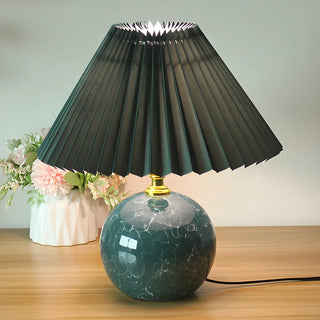 Stylish Nordic Fabric Shade Globe Ceramic Table Lamp Zawala Image - 5