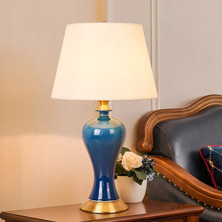 ZOWALA - Stylish Blue Vase Ceramic Base Fabric Shade Table Lamp Image - 1