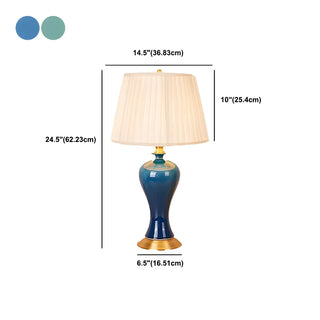 ZOWALA - Stylish Blue Vase Ceramic Base Fabric Shade Table Lamp Image - 17