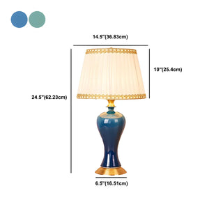 ZOWALA - Stylish Blue Vase Ceramic Base Fabric Shade Table Lamp Image - 18