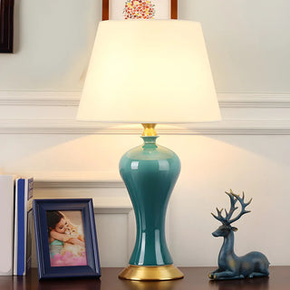 ZOWALA - Stylish Blue Vase Ceramic Base Fabric Shade Table Lamp Image - 2