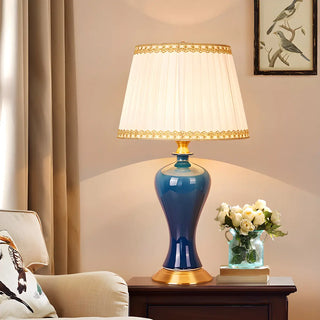 ZOWALA - Stylish Blue Vase Ceramic Base Fabric Shade Table Lamp Image - 3