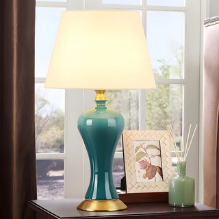 ZOWALA - Stylish Blue Vase Ceramic Base Fabric Shade Table Lamp Image - 4