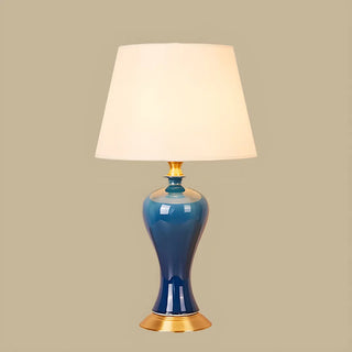 ZOWALA - Stylish Blue Vase Ceramic Base Fabric Shade Table Lamp Image - 5