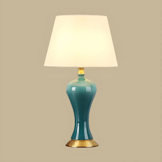 ZOWALA - Stylish Blue Vase Ceramic Base Fabric Shade Table Lamp Image - 6
