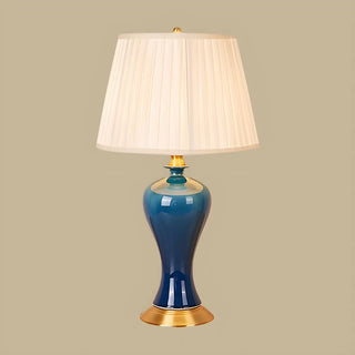 ZOWALA - Stylish Blue Vase Ceramic Base Fabric Shade Table Lamp Image - 7