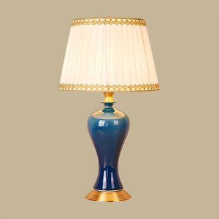 ZOWALA - Stylish Blue Vase Ceramic Base Fabric Shade Table Lamp Image - 9
