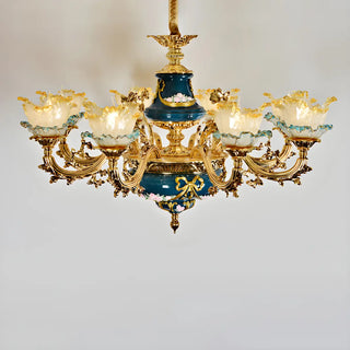 ZOWALA - Flower Gold Glass Large Green Living Room Classic Chandelier Image - 11