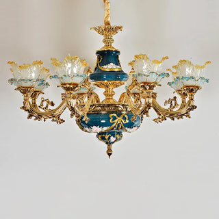 ZOWALA - Flower Gold Glass Large Green Living Room Classic Chandelier Image - 12