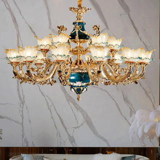 ZOWALA - Flower Gold Glass Large Green Living Room Classic Chandelier Image - 13
