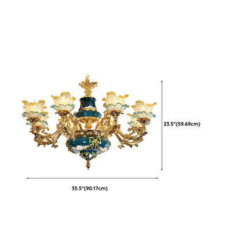 ZOWALA - Flower Gold Glass Large Green Living Room Classic Chandelier Image - 15