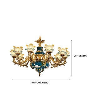 ZOWALA - Flower Gold Glass Large Green Living Room Classic Chandelier Image - 16