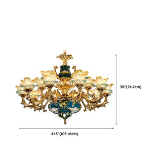 ZOWALA - Flower Gold Glass Large Green Living Room Classic Chandelier Image - 17
