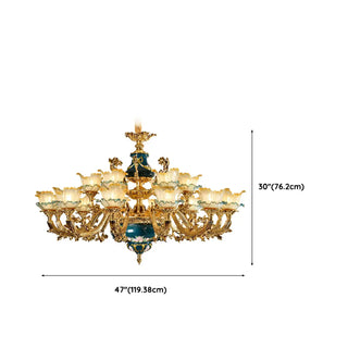 ZOWALA - Flower Gold Glass Large Green Living Room Classic Chandelier Image - 18