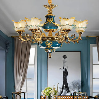 ZOWALA - Flower Gold Glass Large Green Living Room Classic Chandelier Image - 3