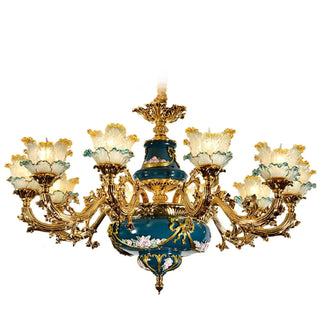 ZOWALA - Flower Gold Glass Large Green Living Room Classic Chandelier Image - 5