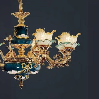 ZOWALA - Flower Gold Glass Large Green Living Room Classic Chandelier Image - 6