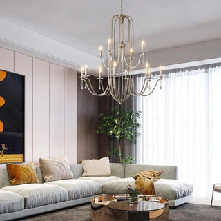 ZOWALA - Nickel Crystal Candle Tiered Living Room Classic Chandelier Image - 3