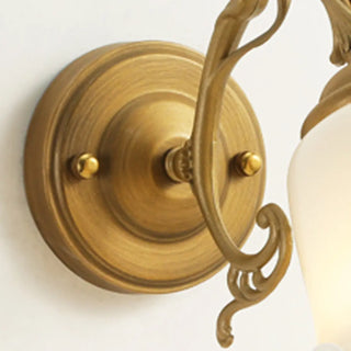  - Vintage Frosted Glass Flower Gold Bedroom Wall Lamp Image - 10