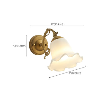  - Vintage Frosted Glass Flower Gold Bedroom Wall Lamp #size