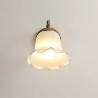  - Vintage Frosted Glass Flower Gold Bedroom Wall Lamp Image - 4