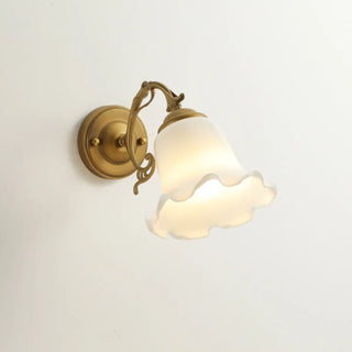  - Vintage Frosted Glass Flower Gold Bedroom Wall Lamp Image - 5