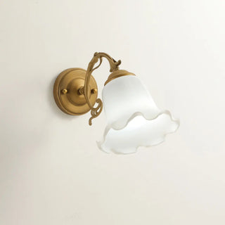  - Vintage Frosted Glass Flower Gold Bedroom Wall Lamp Image - 6
