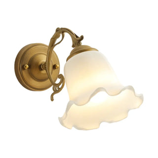  - Vintage Frosted Glass Flower Gold Bedroom Wall Lamp Image - 7