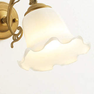  - Vintage Frosted Glass Flower Gold Bedroom Wall Lamp Image - 8