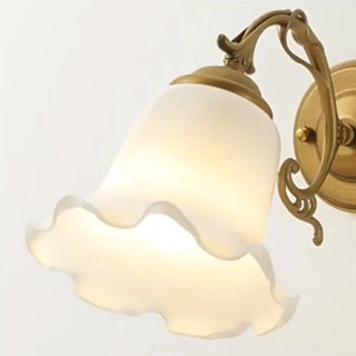  - Vintage Frosted Glass Flower Gold Bedroom Wall Lamp Image - 9