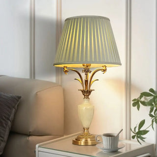 Elegant Green Fabric Shade Vase Base Bedside Table Lamp Zawala Image - 3