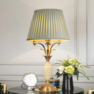 Elegant Green Fabric Shade Vase Base Bedside Table Lamp Zawala Image - 4