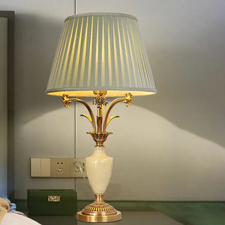 Elegant Green Fabric Shade Vase Base Bedside Table Lamp Zawala Image - 5