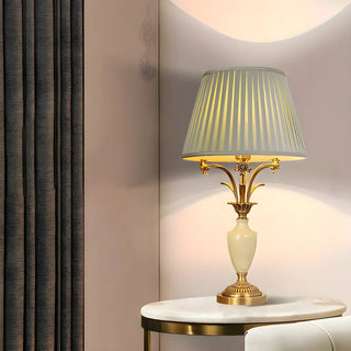 Elegant Green Fabric Shade Vase Base Bedside Table Lamp Zawala Image - 8