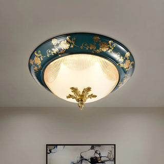 ZOWALA - Vintage Flower Pattern Green Flush Mount Light Image - 2