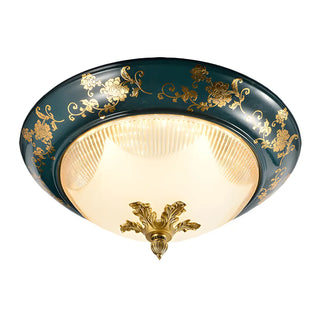 ZOWALA - Vintage Flower Pattern Green Flush Mount Light Image - 3