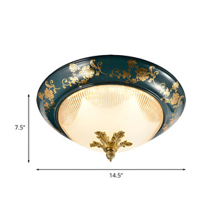 ZOWALA - Vintage Flower Pattern Green Flush Mount Light Image - 4