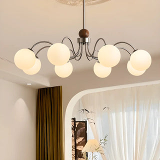 ZOWALA - Coppery Curve Arm Living Room White Glass Ball Chandelier Image - 2