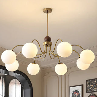 ZOWALA - Coppery Curve Arm Living Room White Glass Ball Chandelier Image - 3