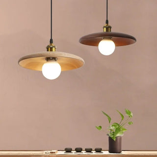 ZOWALA - Classic UFO Solid Wood Geometric Disc Pendant Light Image - 2