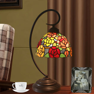 Vintage Flower Tiffany Style Stained Glass Desk Lamp Image - 1