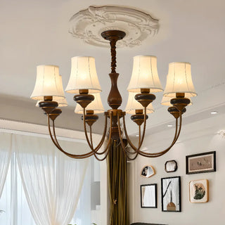 ZOWALA - Walnut Curve Arm Fabric Shade Living Room Chandelier Image - 1