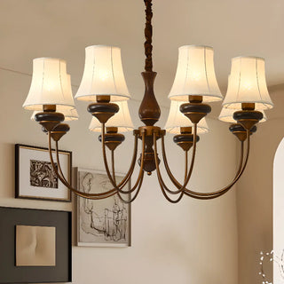 ZOWALA - Walnut Curve Arm Fabric Shade Living Room Chandelier Image - 2